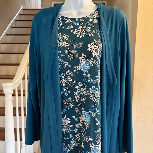 J Jill Wearable Collection 2 Pc Floral Tank Top & Long Cardigan Stretch M - Picture 2 of 5